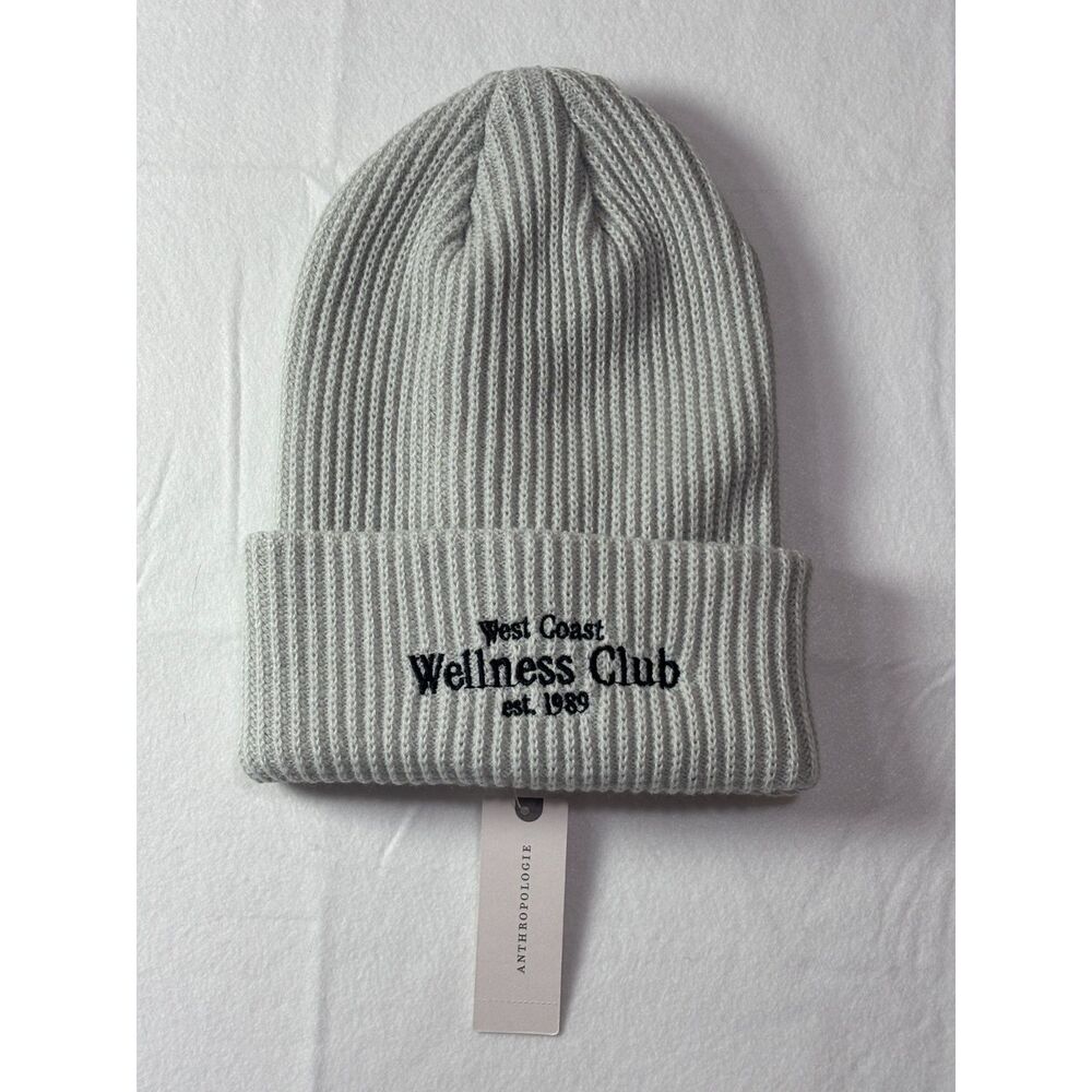 Anthropologie Daily Practice West Coast Wellness Club Ribbed Beanie Hat Gray NWT